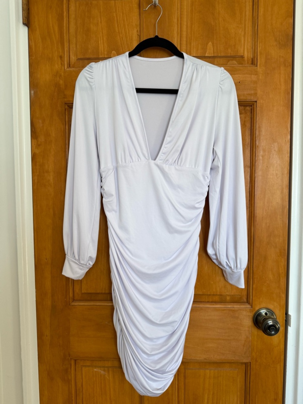 White Ruched V-Neck Bodycon Dress